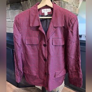 Jones Wear Women's Red and Black Checkered Blazer Size 14